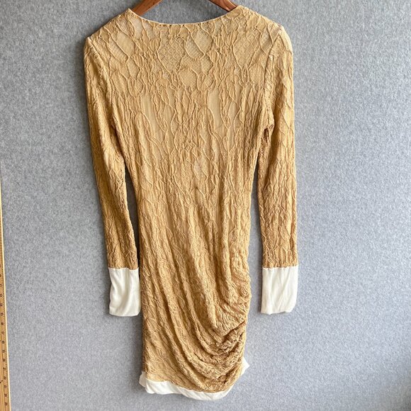 A.L.C. Lace Ruched Bodycon Dress in Tan Long Sleeve Women's Size M - Picture 3 of 11